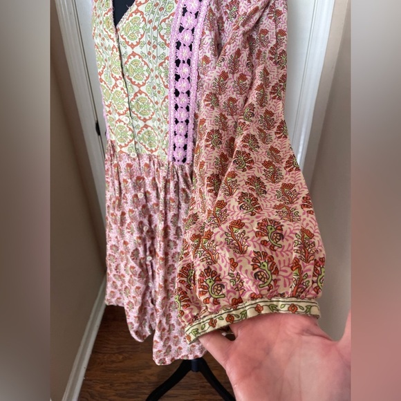 ZARA Rosie Crochet Trim Printed Maxi Dress Boho Pink Prairie Cotton Size XS - Picture 5 of 10